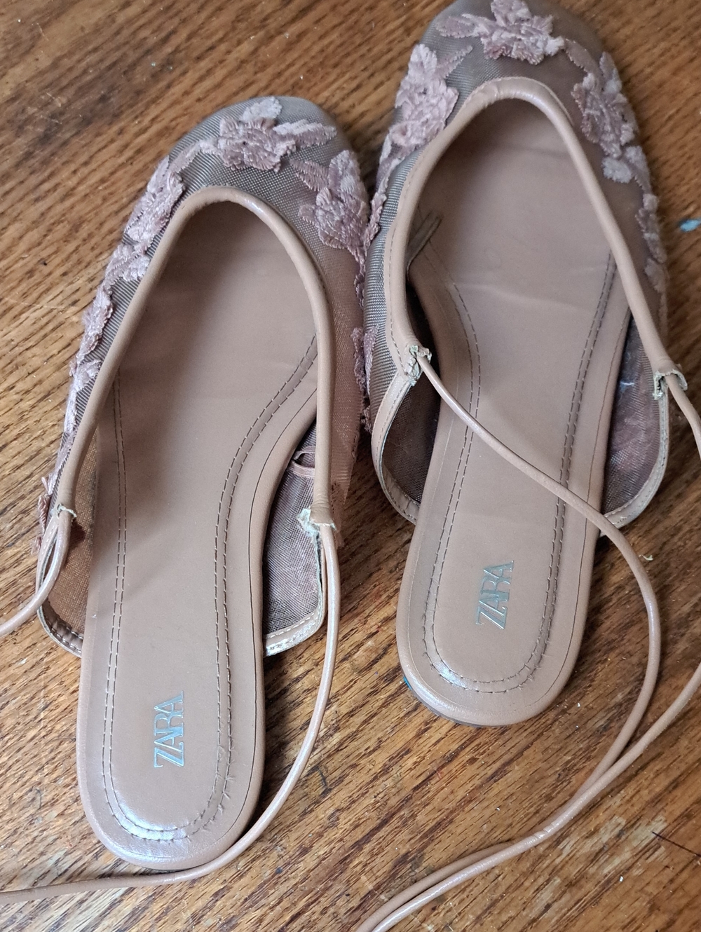 Zara Blush Lace Ballet Flats with Ankle Tie